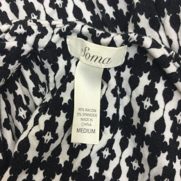 Soma Womens Dress Black White Print Sleeveless Keyhole Front Back Sz Medium - Picture 8 of 11